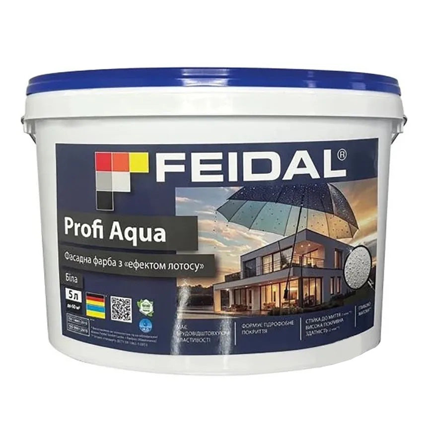 Фасадна фарба Feidal Profi Aqua матова біла – ідеальне рішення з легким доглядом і стійкістю до вологи