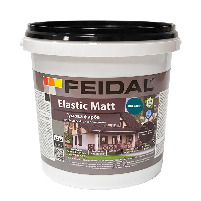 Фарба зелена Feidal Elastic Matt RAL 6005 – гумова матова стійка до атмосферних впливів