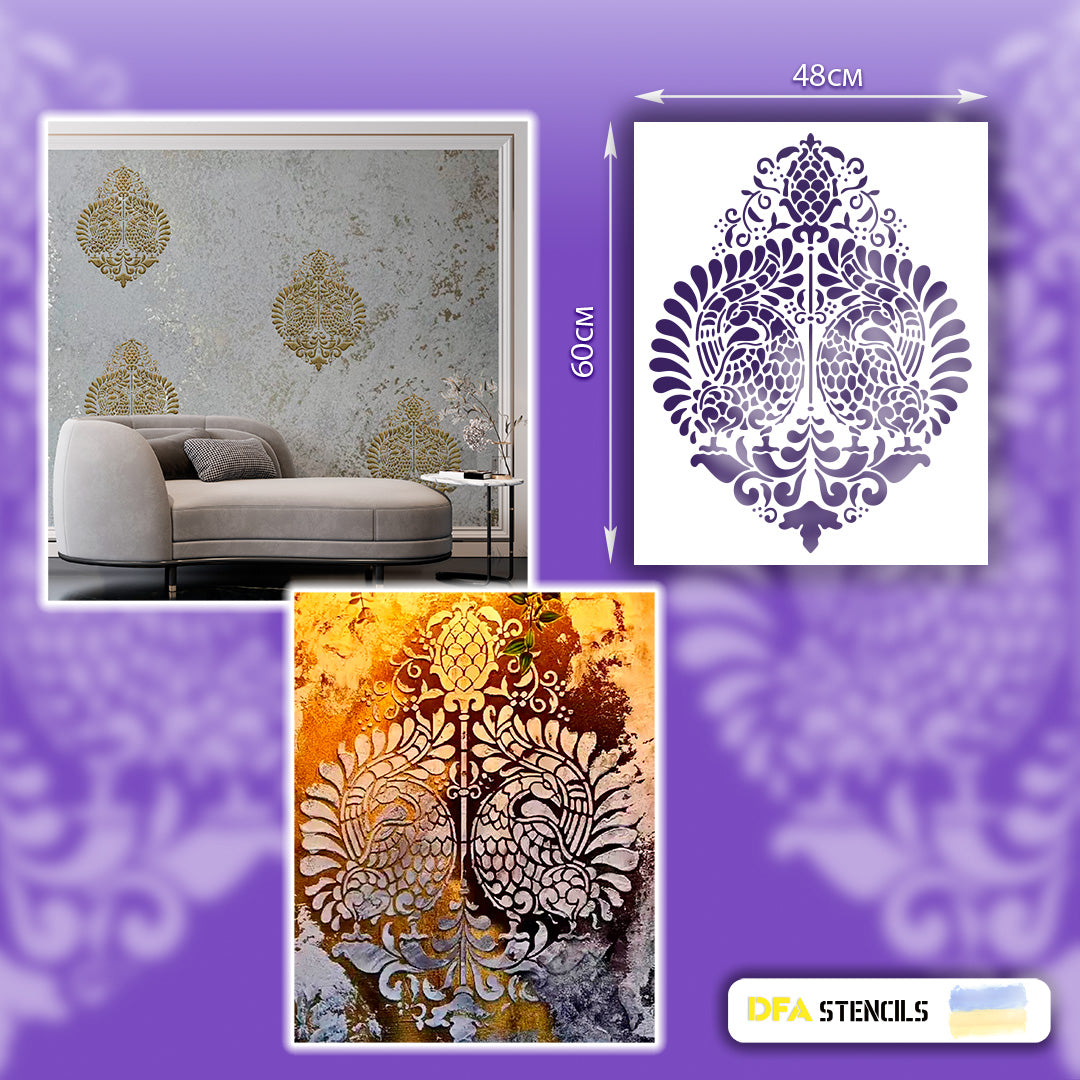 Трафарет для декору DFA Королівський Дамаск, для шпаклівки і фарби, 0,3-1мм (D00022)