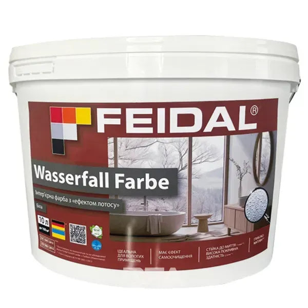 Інтер’єрна фарба Feidal Wasserfall Farbe глибокоматова біла – водовідштовхувальний ефект лотоса для стильного інтер’єру