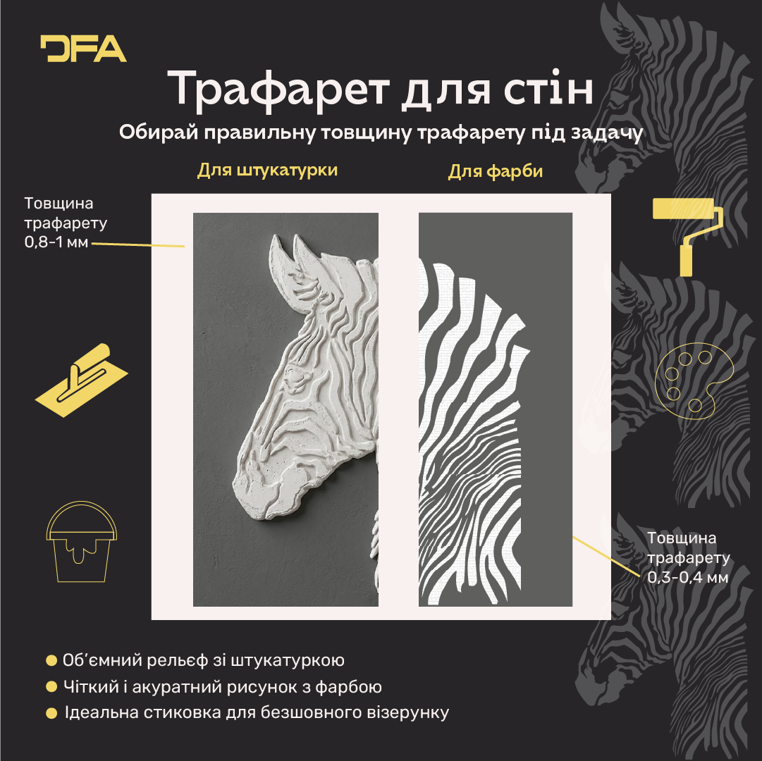 Трафарет Зебра DFA – створіть відчуття легкості у своєму інтер'єрі. Товщина 0.3-1 мм (J00080)