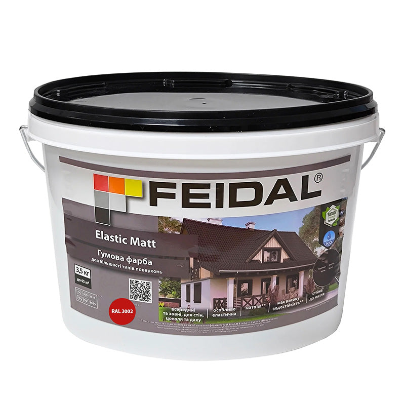 Червона матова фарба Feidal Elastic Matt Ral 3002 – витримує випробування часом та погодою
