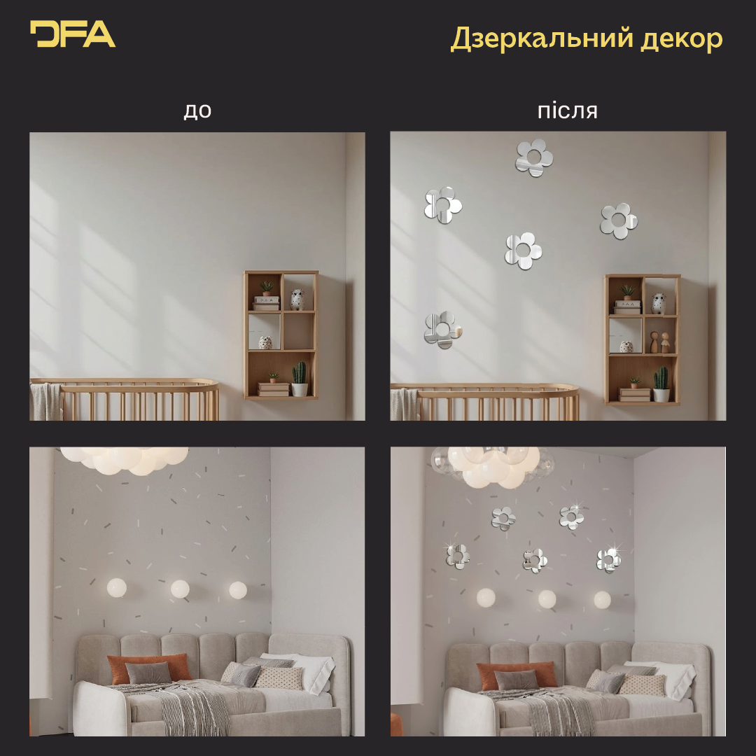 DFA «Квіточки великі» – елегантний дзеркальний декор для будь-якого простору, 5 шт/10 шт