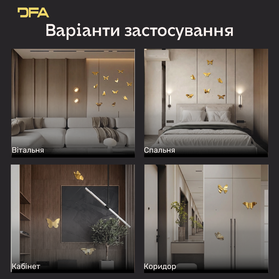 Дзеркальні Метелики DFA: Додайте легкості та світла у ваш простір, 3 шт/7 шт/11 шт (YA00003)
