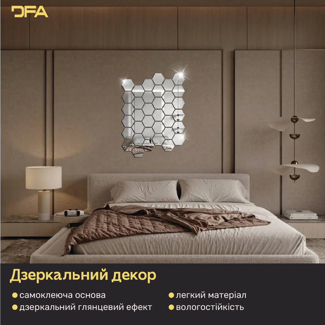 Дзеркальний декор DFA Соти: сучасний геометричний акцент для будь-якого простору, 18 шт/36 шт (YA00028)