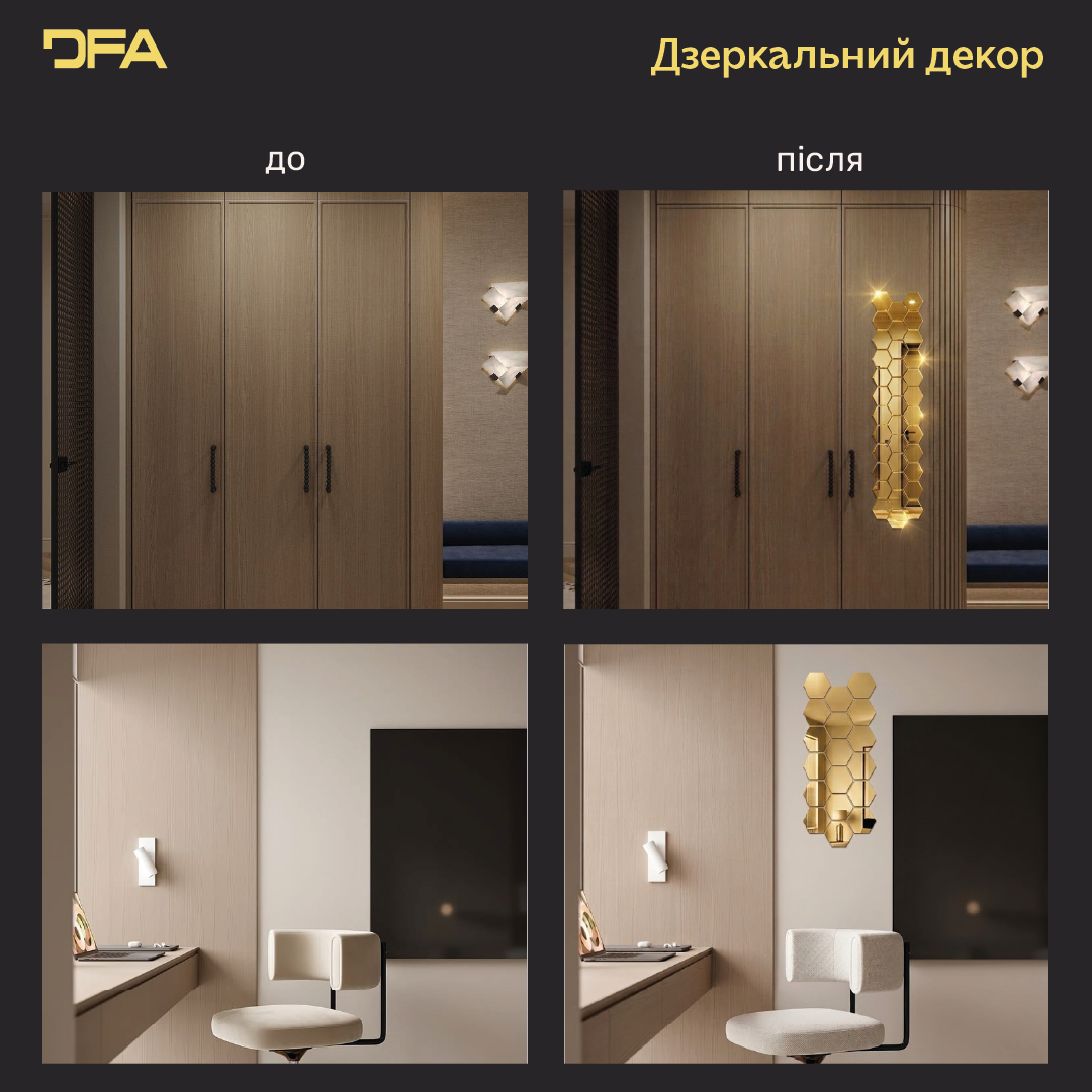 Дзеркальний декор DFA Соти: сучасний геометричний акцент для будь-якого простору, 18 шт/36 шт (YA00028)