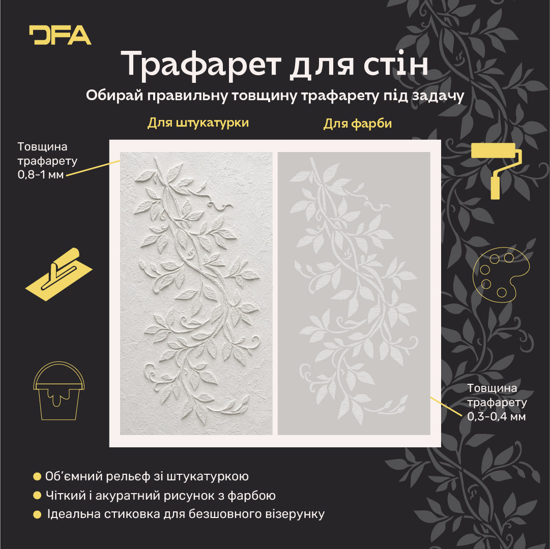 Трафарет DFA для декору Природа Гілка для штукатурки та фарби 0,3-1мм (P00179)