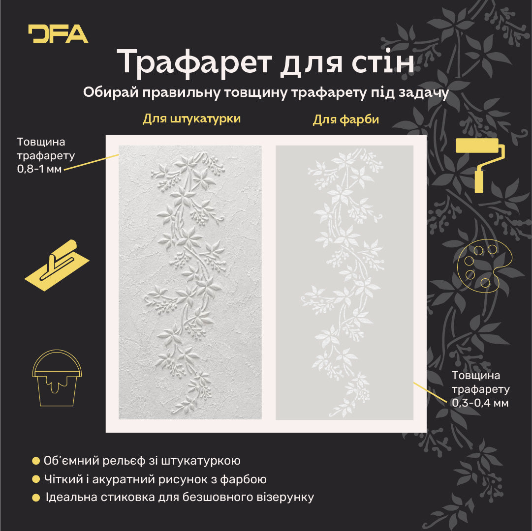 Трафарет DFA для декору Природа Гілка для штукатурки та фарби 0,3-1мм (P00180)