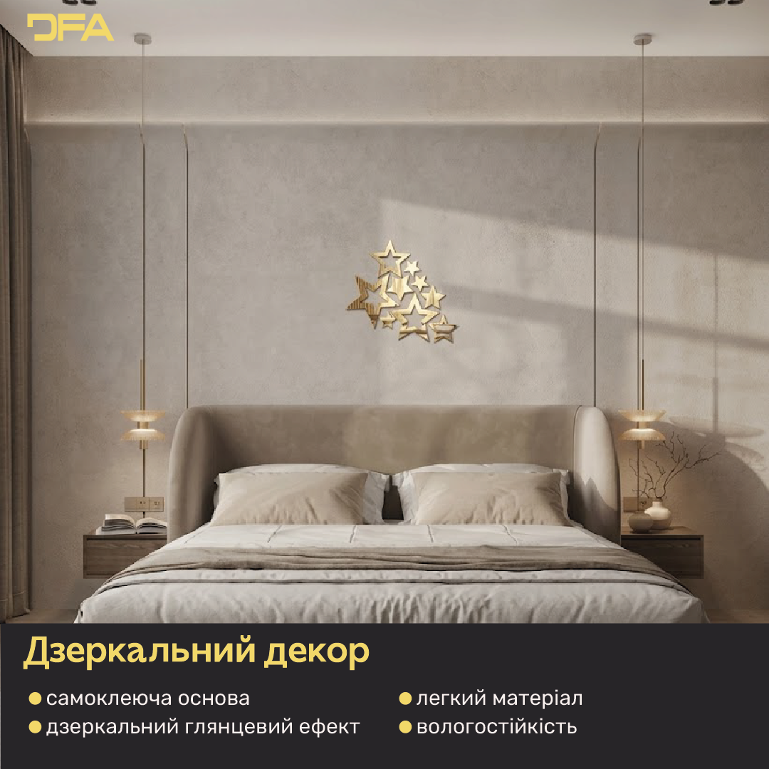 Створіть неповторний інтер’єр з дзеркальним декором DFA Зірки, 9 шт/18 шт