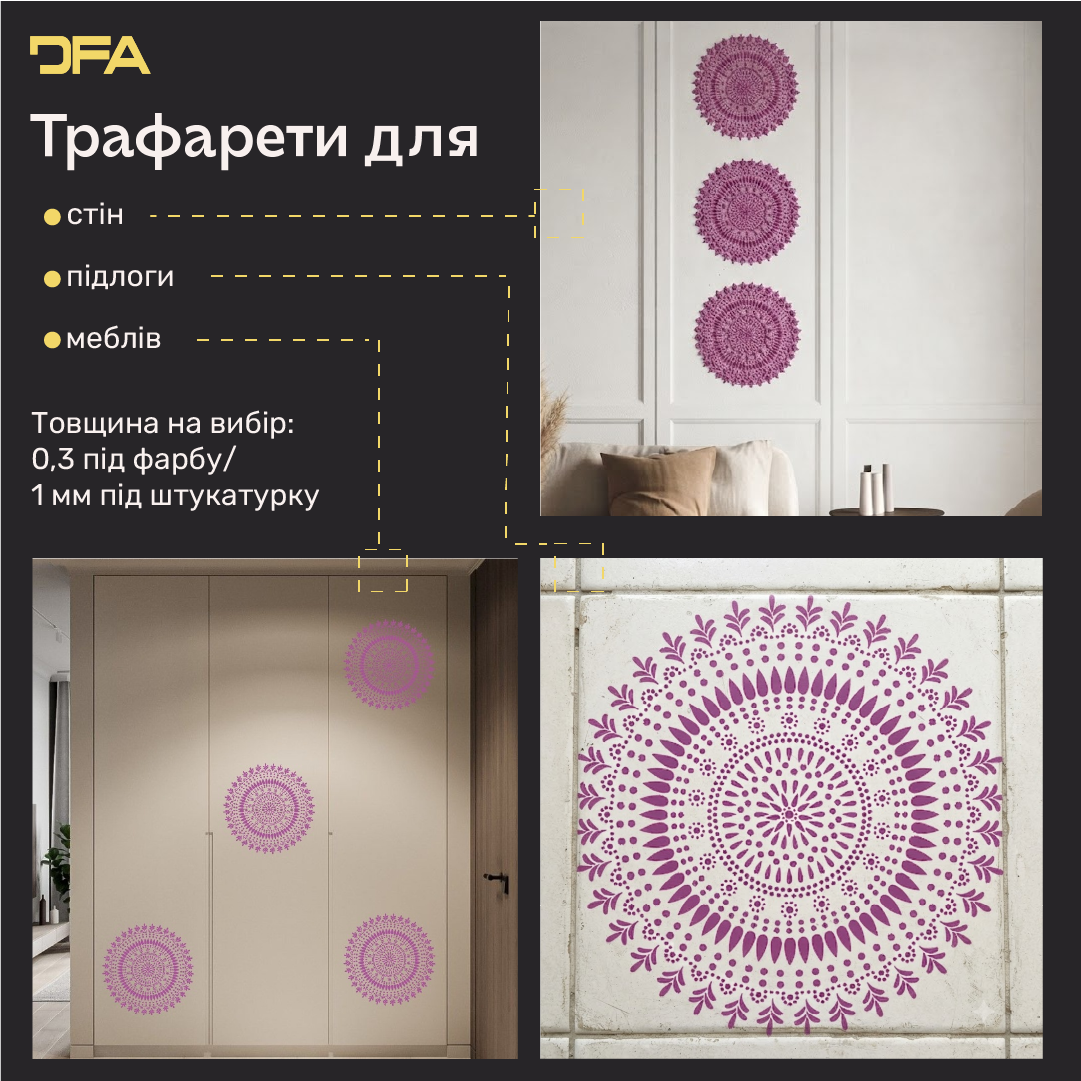 Трафарет DFA багаторазовий Круглий візерунок 153 для штукатурки та фарби 0,3-1мм (C00153)