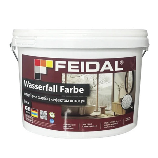 Інтер’єрна фарба Feidal Wasserfall Farbe глибокоматова біла – водовідштовхувальний ефект лотоса для стильного інтер’єру