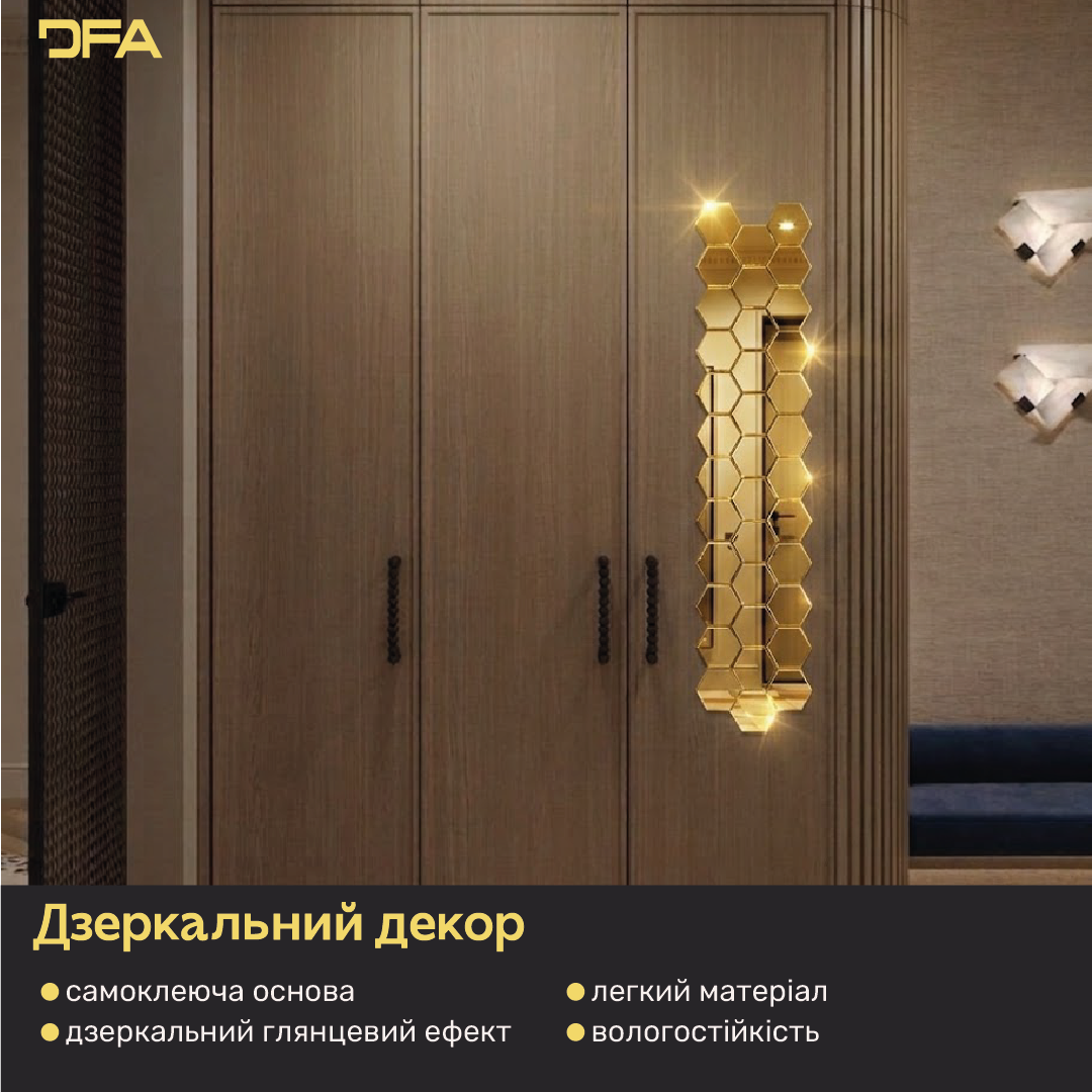 Дзеркальний декор DFA Соти: сучасний геометричний акцент для будь-якого простору, 18 шт/36 шт (YA00028)