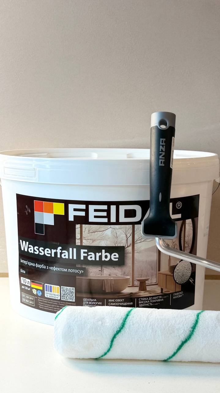 Професійний набір для стін та стелі: Фарба Feidal Wasserfall Farbe 10л + Валик малярний Anza Super Titex Maxi, 10л
