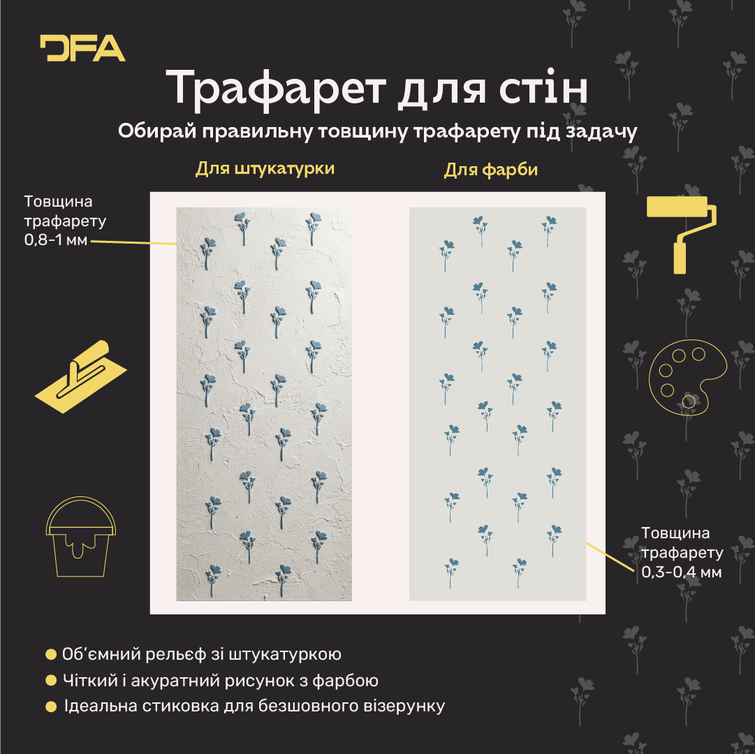 Трафарет DFA Квітки для декору - для штукатурки та фарби 0,3-1мм (P00199)