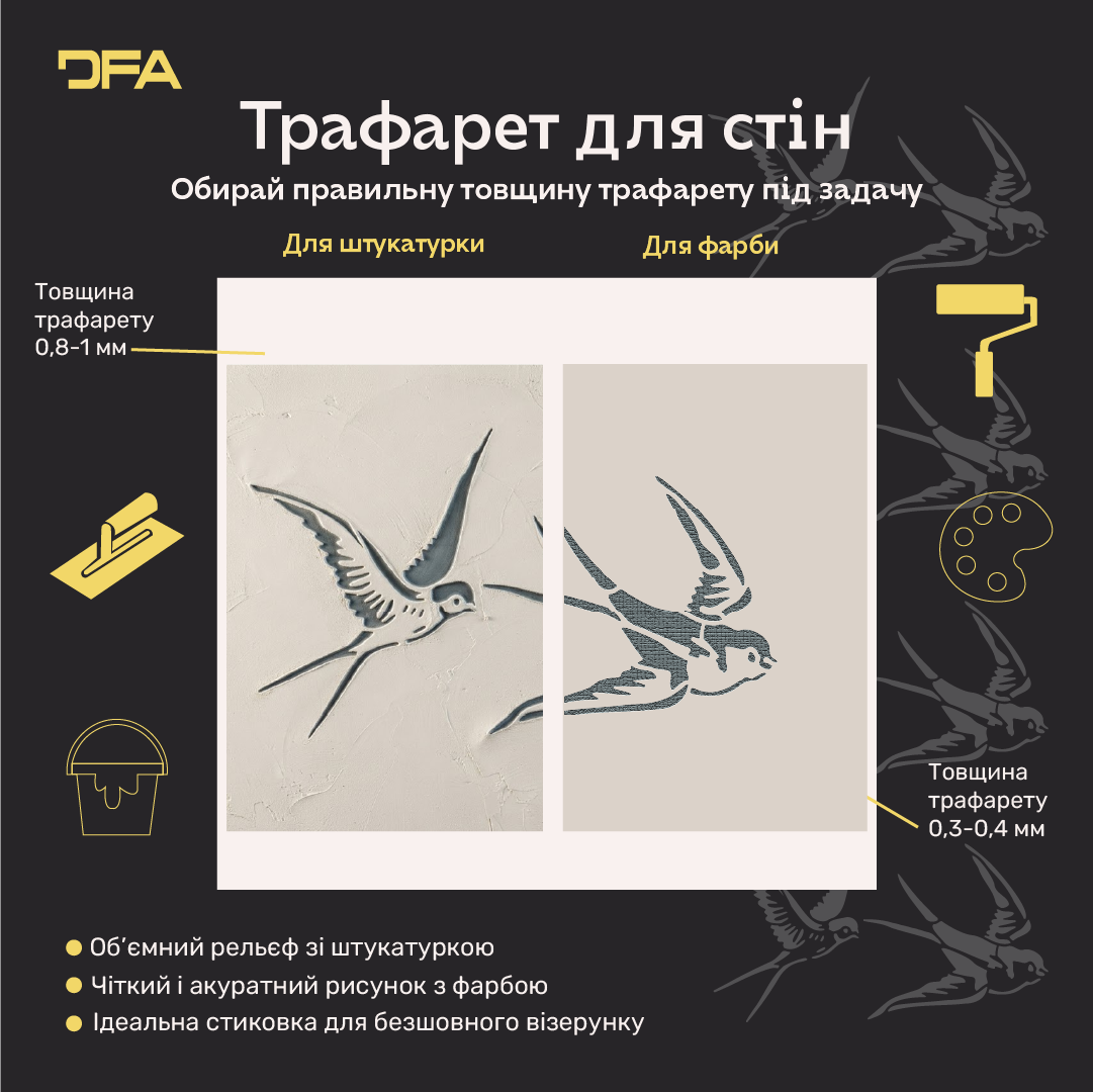 Трафарет Ластівка DFA – створіть відчуття легкості у своєму інтер'єрі. Товщина 0.3-1 мм (J00078)