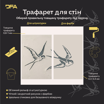 Трафарет Ластівка DFA – створіть відчуття легкості у своєму інтер'єрі. Товщина 0.3-1 мм (J00078)