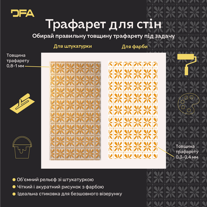 Квадратні візерунки для яскравих інтер'єрів: декоративний трафарет DFA 0.3-1 мм (K00138)