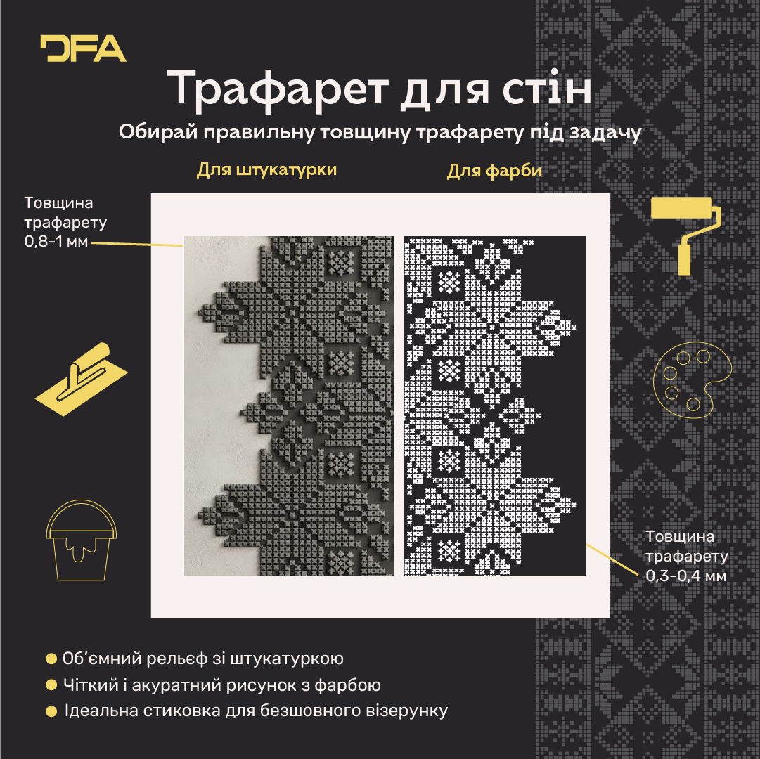 Трафарет DFA Вишиванка в етно стилі для штукатурки та фарби 0.3-1мм (Z00090)
