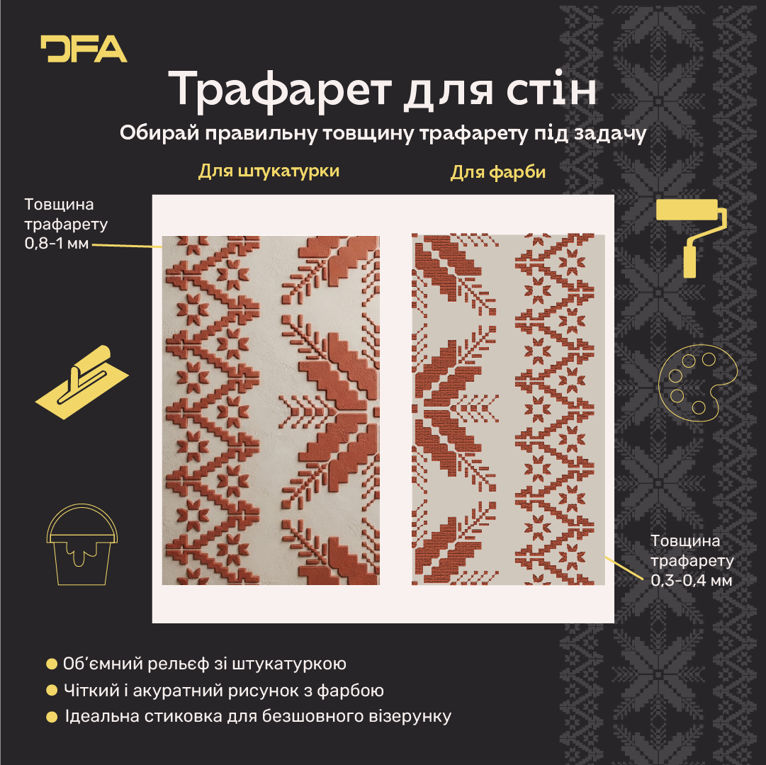 Трафарет DFA Вишиванка в етно стилі для штукатурки та фарби 0.3-1мм (Z00092)