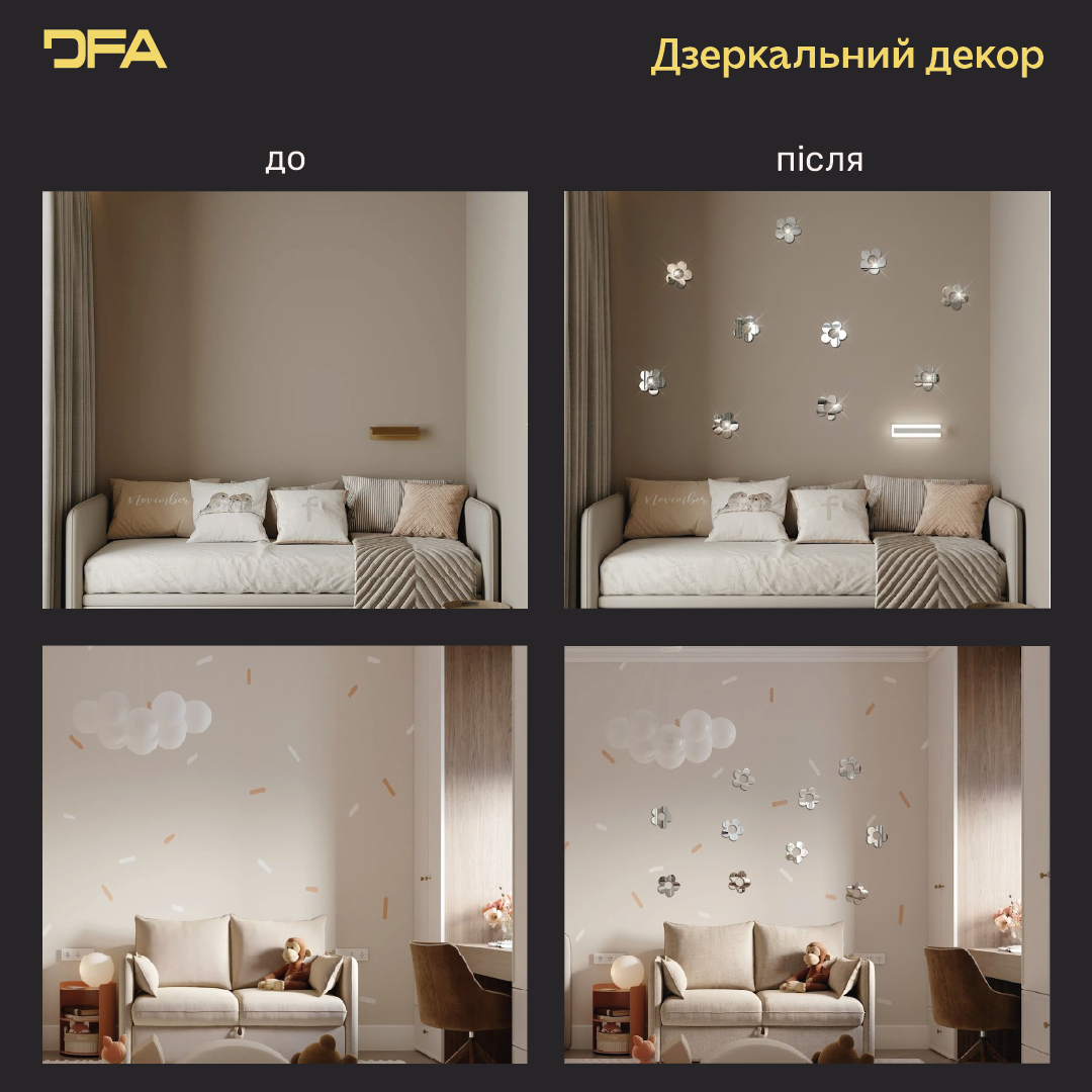 DFA «Квіточки великі» – елегантний дзеркальний декор для будь-якого простору, 5 шт/10 шт