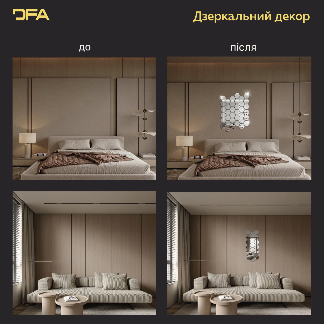 Дзеркальний декор DFA Соти: сучасний геометричний акцент для будь-якого простору, 18 шт/36 шт (YA00028)