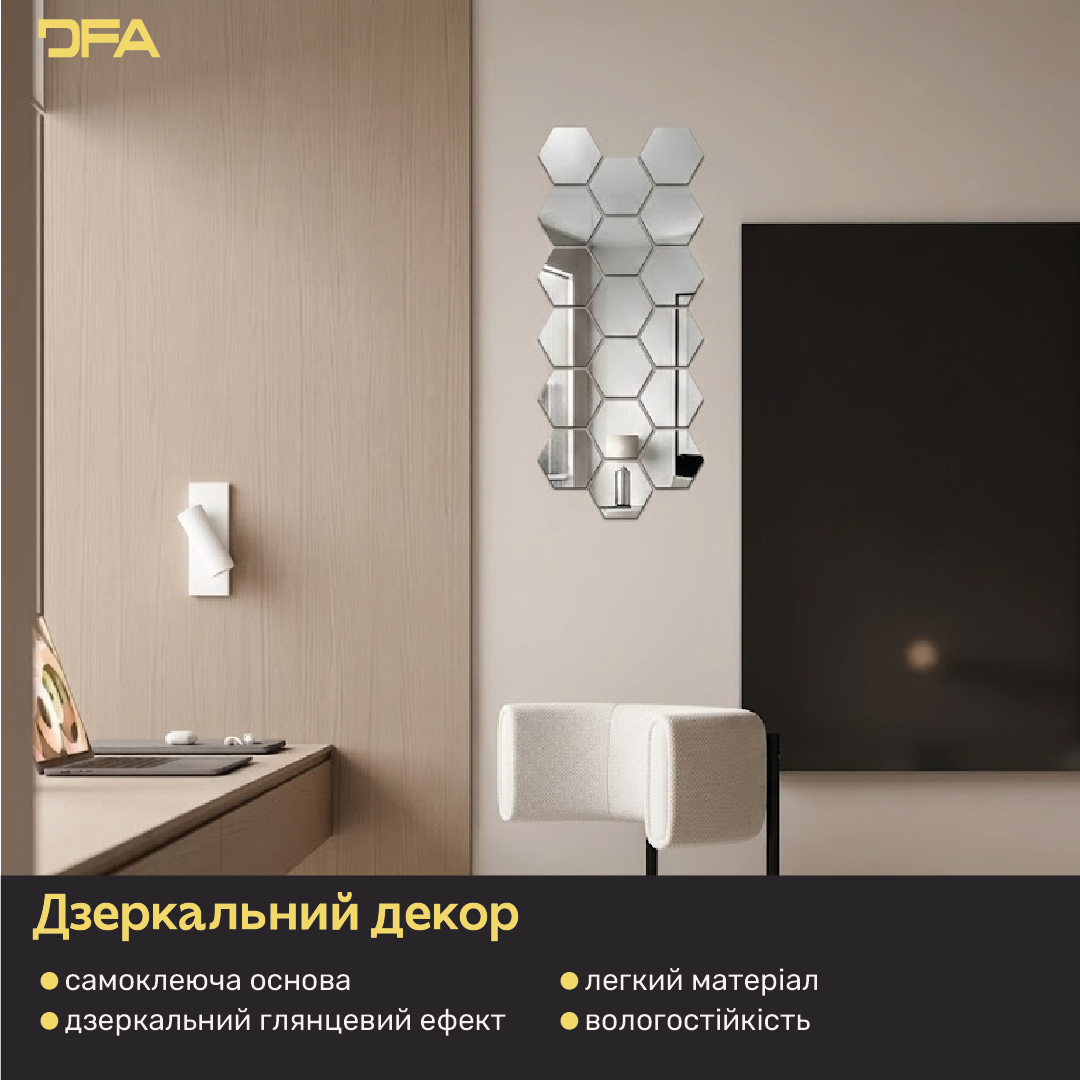 Дзеркальний декор DFA Соти: сучасний геометричний акцент для будь-якого простору, 18 шт/36 шт (YA00028)
