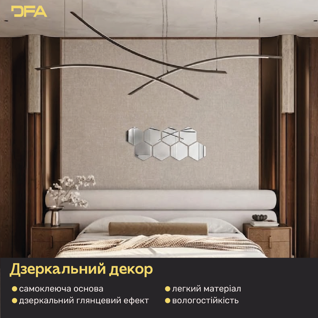 Дзеркальний декор DFA Соти – візуальне розширення простору і елегантність, 8 шт/16 шт (YA00027)