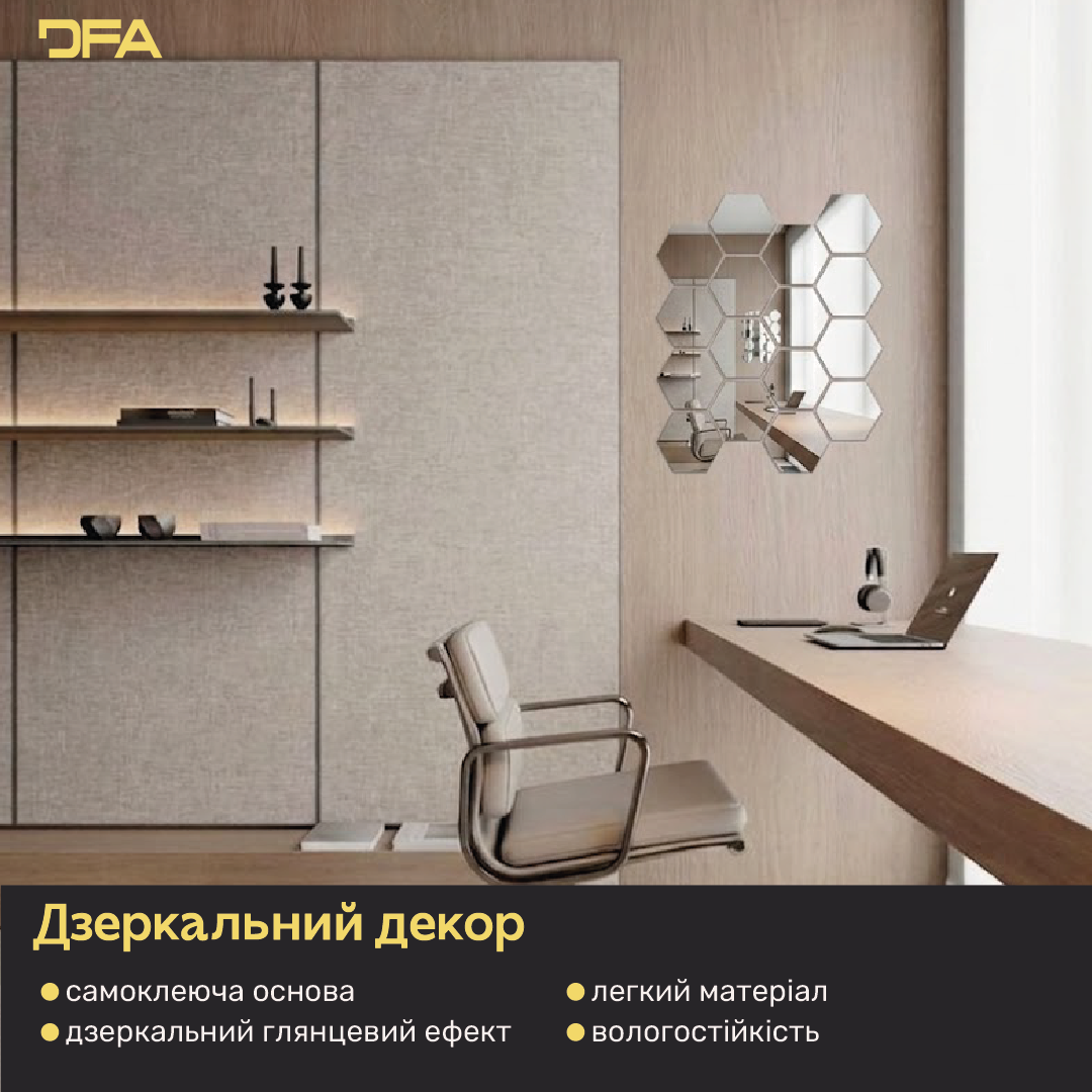 Дзеркальний декор DFA Соти – візуальне розширення простору і елегантність, 8 шт/16 шт (YA00027)