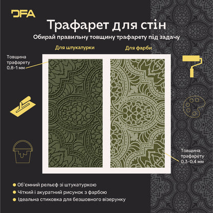 Квадратні візерунки для яскравих інтер'єрів: декоративний трафарет DFA 0.3-1 мм (K00135)