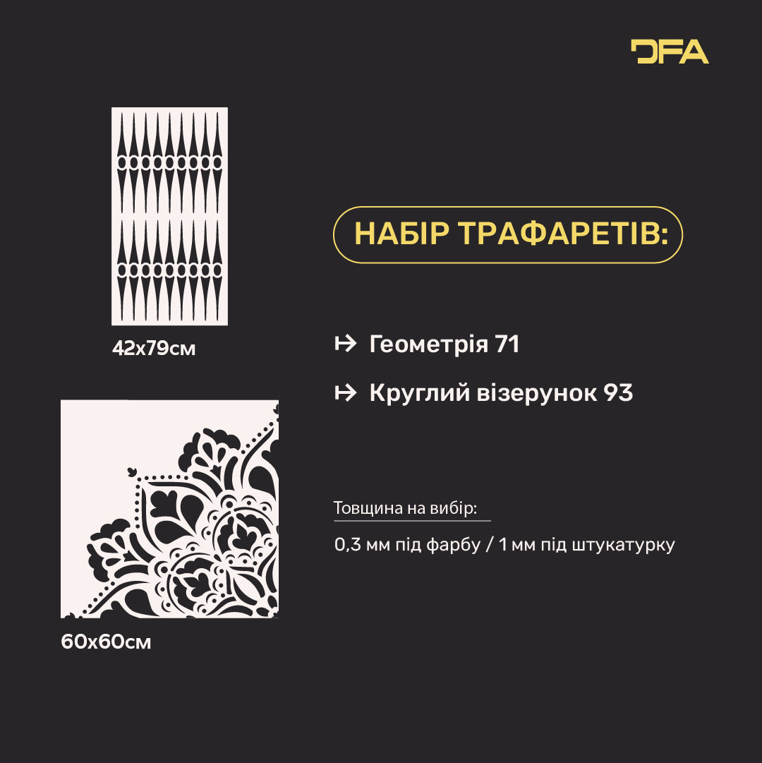 Набір для декору стін під штукатурку та фарбу 38 (Геометрія 71 + Круглий візерунок 93) 0.3-1 мм (N00038)
