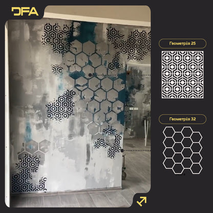 Трафарети DFA набір для декору стін (Геометрія 25 + Геометрія 32) під штукатурку та фарбу 0.3-1 мм (N00062)